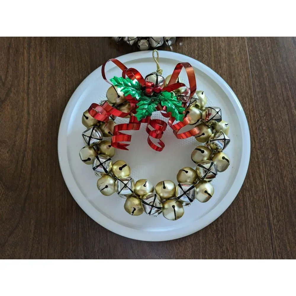 Bundle of two (2) Christmas hanging jingle sleigh bell metal wreaths